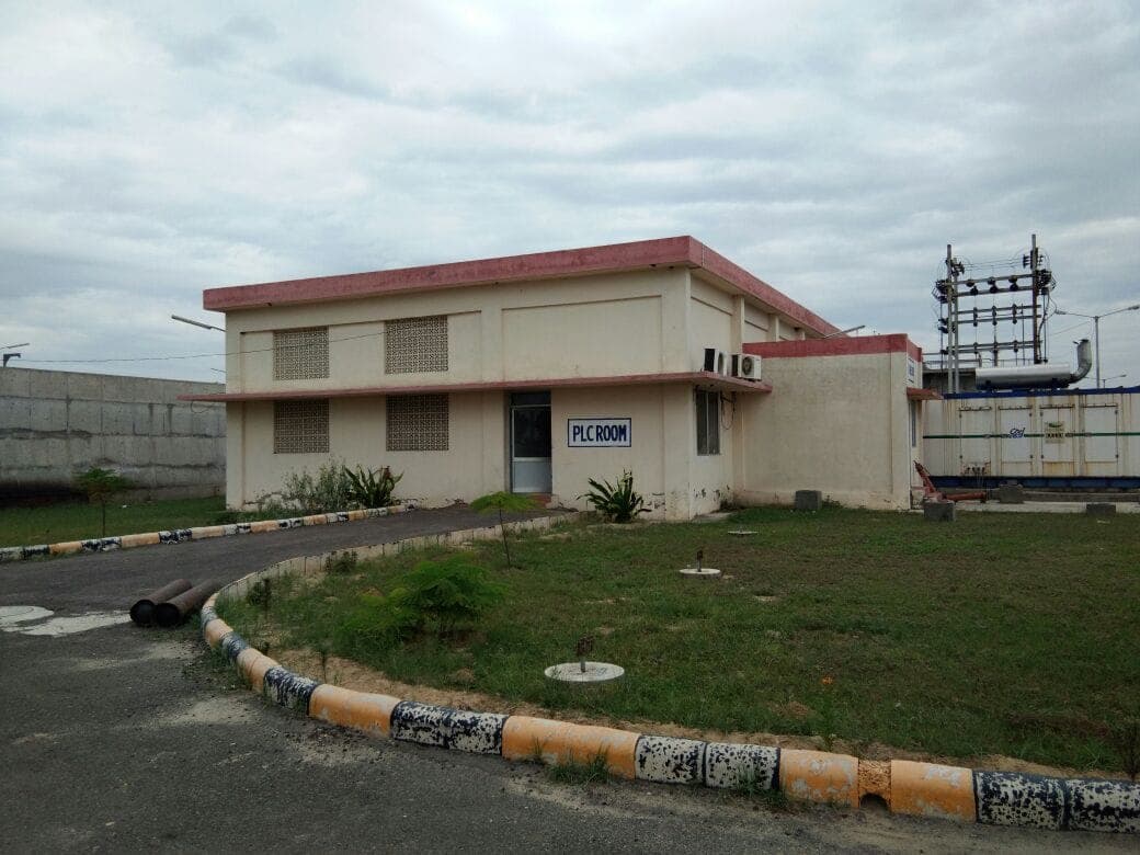 Two-storey PLC control room building with landscaping and electrical infrastructure at the 50 MLD Jalandhar STP, Punjab